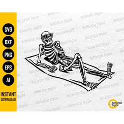 Skeleton Sunbathing SVG | Beach SVG | Tropical SVG | Summer Sun Sand Sea Skin Tan | Cut File Printable Clipart Vector Di