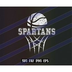Spartans Basketball cutfile download svg dxf png eps School spirit Distressed logo