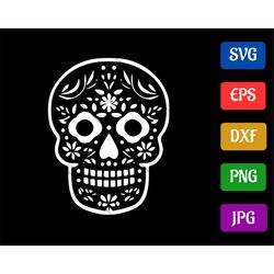 Sugar Skull | svg - eps - dxf - png - jpg | Black and White Vector | Silhouette Cameo | Cricut Explore