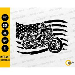 USA Flag Motorcycle SVG | American Biker SVG | Big Bike Rider T-Shirt Decal Tattoo | Cricut Silhouette Clipart Vector Di