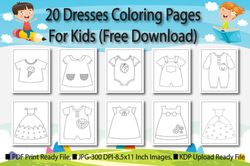 Dresses Coloring Book Pages for Kids PDF | Cute Baby Coloring Book Amazon KDP Upload Ready File | Kids Activity Book