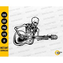 Skeleton Playing Acoustic Guitar SVG | Musician T-Shirt Decal Graphics |  Cricut Cut Files Silhouette Clip Art Vector Di