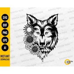 Sunflower Wolf SVG | Wild Mountain Animal T-Shirt Decals Vinyl Graphics | Cricut Cut Files Silhouette Clip Art Vector Di