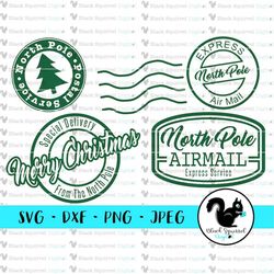 North Pole Stamps Bundle, Letter to Santa, Christmas Sack, Polar Express Delivery SVG, Clipart, Print and Cut, Digital D