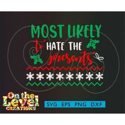 Chistmas Most likely to Hate the Presents svg dxf png eps download shirt gift skeptic