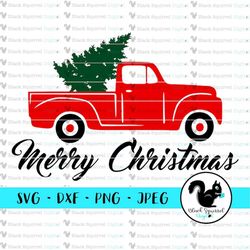 Red Truck, Merry Christmas, Holiday Tree, Xmas Pickup, Fresh Cut, Sign SVG, Clipart, Print and Cut File, Stencil, Silhou