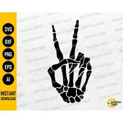 Skeleton Hand Peace Sign SVG | Bones Tattoo Decal T-Shirt Sticker Art | Cricut Silhouette Cutting File Clipart Vector Di