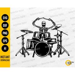 Skeleton Drummer SVG | Rock And Roll SVG | Musician T-Shirt Decal Graphics | Cricut Cut File Printable Clipart Vector Di