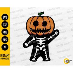 Cute Pumpkin Skeleton SVG | Spooky Halloween Decal T-Shirt Sublimation Graphics | Cricut Cutting Files Clipart Vector Di