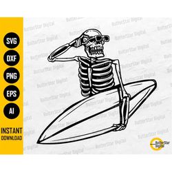 Skeleton With Surfboard SVG | Tropical T-Shirt Decal Sticker Graphics | Cricut Cutting File Printable Clip Art Vector Di