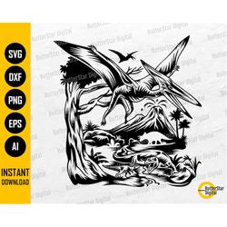Pterodactyl Dinosaur Scene SVG | Dino T-Shirt Stencil Vinyl Illustration Graphics | Cut Files Clipart Vector Digital Dow