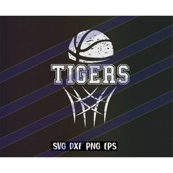 tigers basketball cutfile download svg dxf png eps school spirit distressed logo
