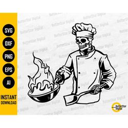 Skeleton Chef Cooking With Wok SVG | Cook SVG | Restaurant T-Shirt Decal Vinyl Logo Tattoo | Cut File Clipart Vector Dig