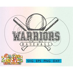 Warriors Baseball black cutfile svg dxf png eps instant download vector school spirit distressed logo