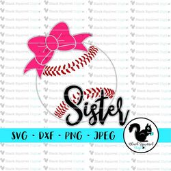 Baseball Sister with Bow, Little League, T-Ball, Sports Family, Game Day Shirt SVG, Clipart, Print & Cut File, Digital D