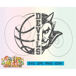 Devils Basketball cutfile download svg dxf png eps School spirit Distressed logo