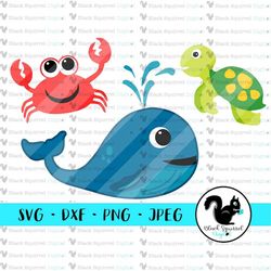 Under the Sea, Crab, Turtle, Whale, Ocean Animals, Mermaid SVG, Cut File, Cuttable, Cricut, Silhouette, HTV, DXF File, P
