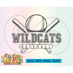 Wildcats Baseball black cutfile svg dxf png eps instant download vector school spirit distressed logo
