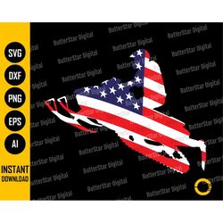 USA Flag Snowmobile SVG | US Winter T-Shirt Decal Vinyl Sticker | Cricut Silhouette Cut File Printable Clipart Vector Di