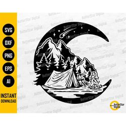Camping Scene Crescent Moon SVG | Outdoor DIY T-Shirt Sticker Decal Vinyl Graphics | Cricut Cut Files Clip Art Vector Di