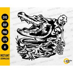 Crocodile SVG | Alligator SVG | Wild Animal Vinyl Decals T-Shirt Graphics | Cricut Cut File Silhouette Clipart Vector Di