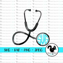 stethoscope monogram frame, doctor, nurse, rn, vet, medic decal svg, clipart, print and cut file, stencil, silhouette, d