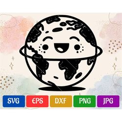 Earth Cartoon | svg - eps - dxf - png - jpg | Black and White Vector | Silhouette Cameo | Cricut Explore