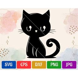 Cute Cat | svg - eps - dxf - png - jpg | Silhouette Cameo | Cricut Explore | Black and White Vector Cut file for Cricut