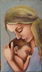 Mom with a child. Original art oil painting.