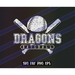 Dragons Baseball cutfile svg dxf png eps instant download vector school spirit distressed logo