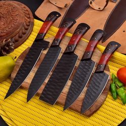 Hand Forged Damascus Chef's Knife Set of 5 BBQ Knife Kitchen Knife Gift for Her Valentines Gift Camping Knife Gift for H