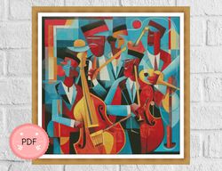 Abstract Cross Stitch Pattern ,Jazz Band,Chello , Pdf , Instant Download , Cubist, X stitch,Modern Art,Musicians