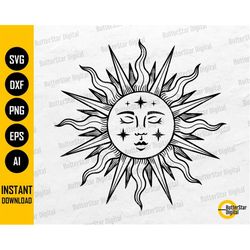 Sun SVG | Celestial Decal T-Shirt Decor Vinyl Stencil Graphics | Cricut Silhouette Cut Files Cuttable Clip Art Vector Di