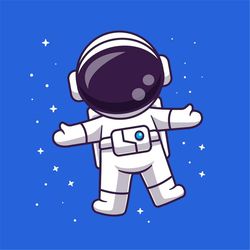 Hand Drawn Cartoon Astronaut Floating in Space SVG Digital illustration Spaceman in Helmet Clipart Vector Cut file for C