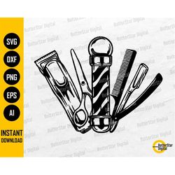 Barber Tools SVG | Barbershop Logo SVG | Hair Stylist SVG | Barber Svg | Cricut Cut Files Silhouette Clip Art Vector Dig