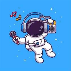 hand drawn astronaut listening music with boombox svg illustration cartoon spaceman clipart vector cut files for cricut
