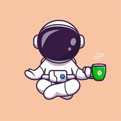 Hand Drawn Yoga Cartoon Astronaut SVG Spaceman with Coffee Digital illustration Vector Silhouette Cut files for Cricut I