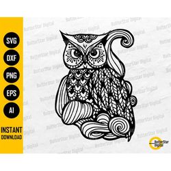 Zentangle Owl SVG | Mandala SVG | Bird Shirt Decal Vinyl | Cricut Cut File Silhouette Cameo Printable Clipart Vector Dig
