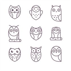 Hand Drawn Owl Illustration SVG Bundle Owl Minimalist Logo Set Kawaii Custom Design Vector Silhouette Cut file for Cricu