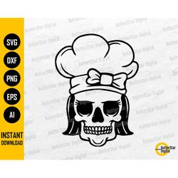 Lady Chef Skull SVG | Woman Cooking SVG | Kitchen Bake Grill Apron Logo Vinyl | Cutting File Printable Clipart Vector Di