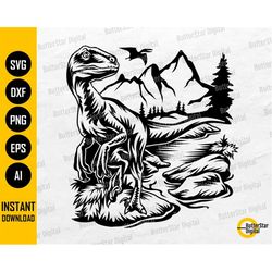 Velociraptor Scene SVG | Dinosaur T-Shirt Decal Sticker Graphics | Cricut Cut File Printable Clip Art Vector Digital Dow