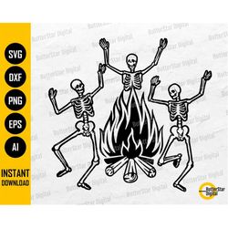 Skeletons Dancing Around Fire SVG | Halloween SVG | Funny Dance SVG | Cricut Cut File Cameo Printable Clip Art Vector Di