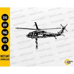 Soldiers Rappel From Black Hawk Helicopter SVG | Army Decal Vinyl Sticker Graphic | Cutfile Printable Clip Art Vector Di
