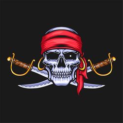 Hand Drawn Pirate of the Caribbean Skull illustration SVG Pirate Skeleton Logo Clipart Silhouette Vector Instant Digital