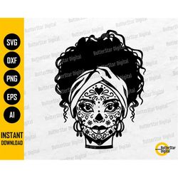 Curly Sugar Skull Woman SVG | Calavera SVG | Catrina SVG | Mexican Culture Mexico Skeleton | Cut File Clip Art Vector Di