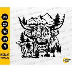 Highland Cows SVG | Farm Animal T-Shirt Decal Stencil Graphic | Cricut Cut Files Silhouette Printable Clipart Vector Dig