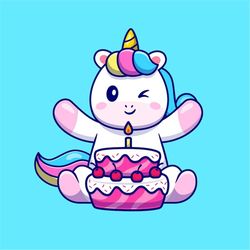 Happy Birthday Unicorn png svg Cute Kawaii Unicorn Birthday Cake Clipart Illustration Cut files for Cricut Digital Downl