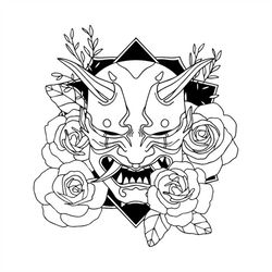 Hand Drawn Halloween Devil with Flowers illustration SVG Minimalist Floral Satan Drawing Demon Clipart Vector Cut files
