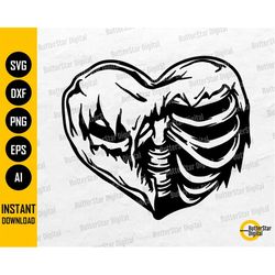 Ribcage Heart SVG | Skeleton SVG | Gothic Love Shirt Vinyl Stencil Tattoo | Cricut Cutting File Cameo Clipart Vector Dig