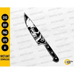 Skull In Knife SVG | Horror Movie T-Shirt Decal Tattoo Stencil Graphics | Cricut Cut Files Silhouette Clip Art Vector Di